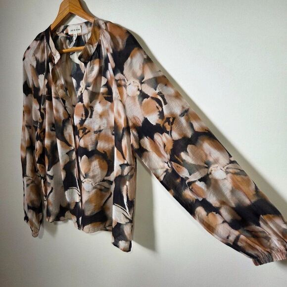 NWOT CLOTH AND STONE PRINTED CHINESE COLLAR BUTTON DOWN TOP SIZE L - Picture 2 of 16